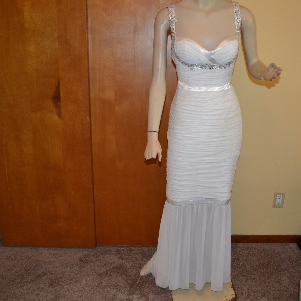 Faviana Couture White Rhinestone Maxi Prom Dress 6